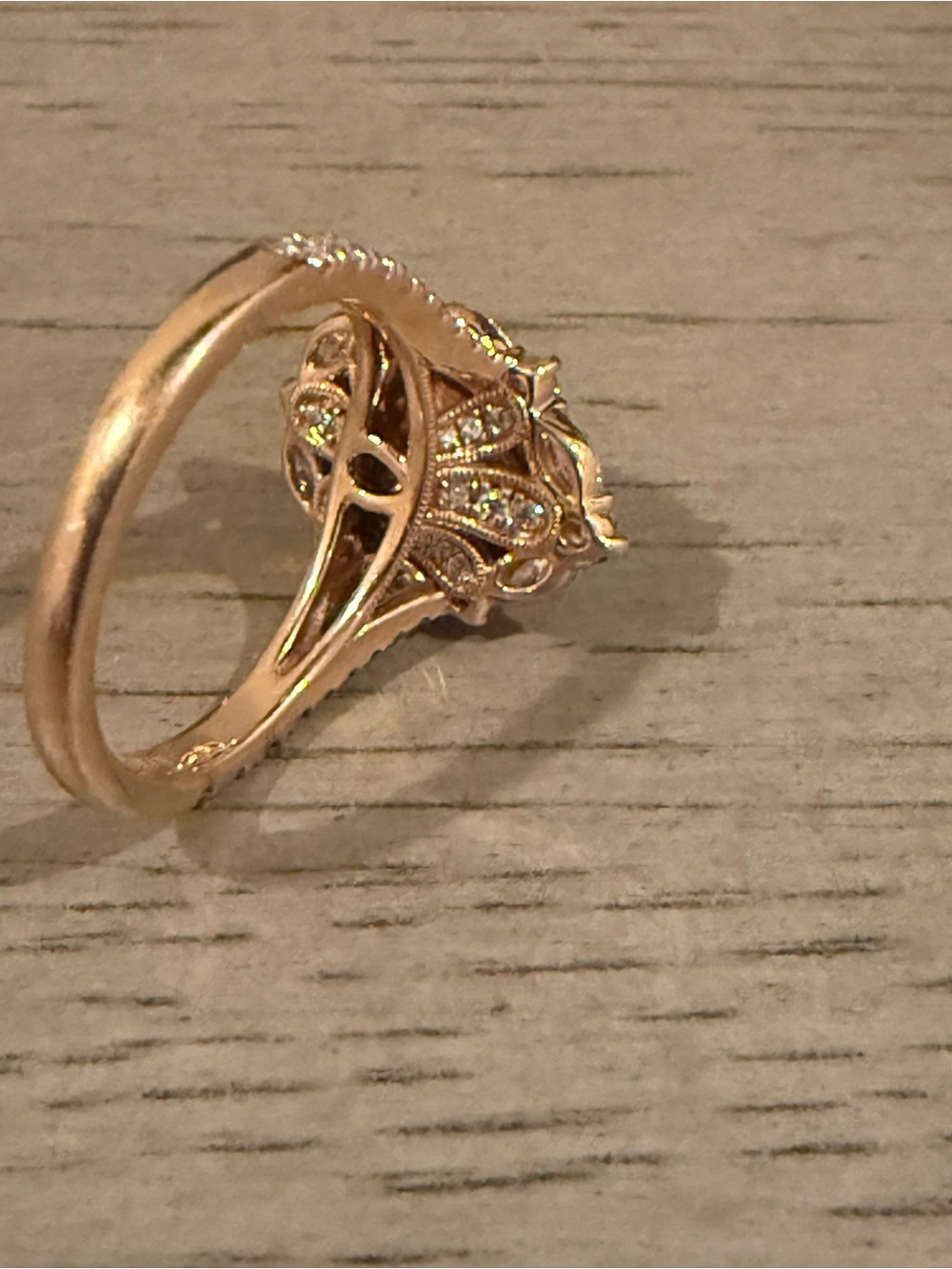 14k Rose Gold Pear-Shaped Morganite & Diamond Halo Ring - Size 6.75 - Picture 6 of 9